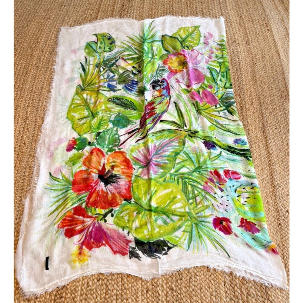 Franco Ferrari Italy Linen & Silk Stole Scarf Wrap Shawl Floral 50" x 80"